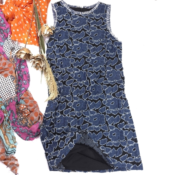 Julia Jordan Blue Embroidered Floral Sleeveless Fringed Tassled Dress Sz S - Picture 1 of 13